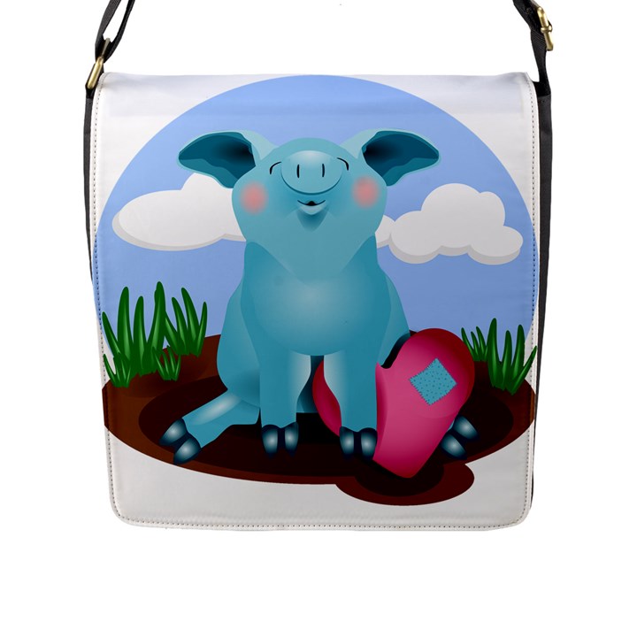 Pig Animal Love Flap Closure Messenger Bag (L)