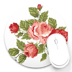 Flower Rose Pink Red Romantic Round Mousepads by Sudhe