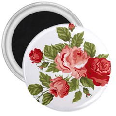 Flower Rose Pink Red Romantic 3  Magnets by Sudhe