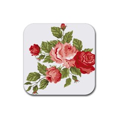 Flower Rose Pink Red Romantic Rubber Coaster (square)  by Sudhe