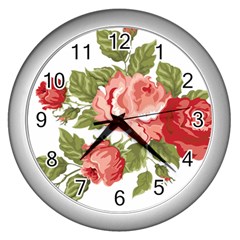 Flower Rose Pink Red Romantic Wall Clock (silver) by Sudhe