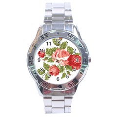 Flower Rose Pink Red Romantic Stainless Steel Analogue Watch by Sudhe