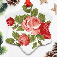 Flower Rose Pink Red Romantic Snowflake Ornament (two Sides) by Sudhe