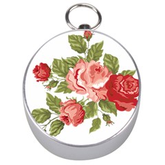 Flower Rose Pink Red Romantic Silver Compasses by Sudhe