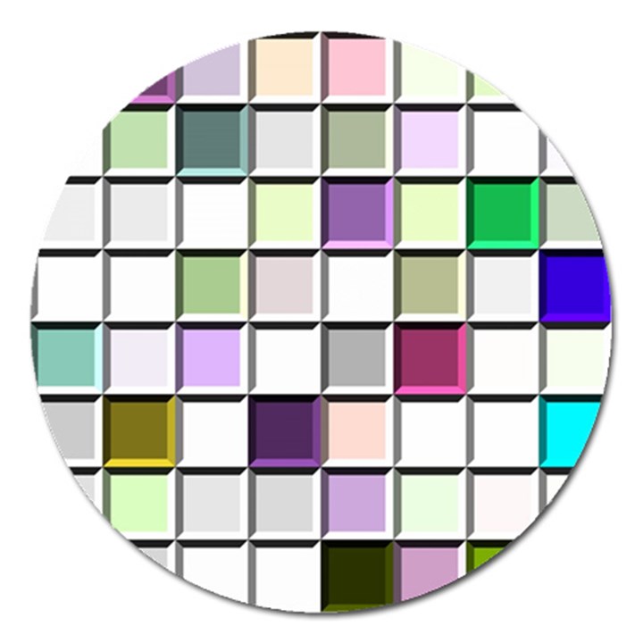 Color Tiles Abstract Mosaic Background Magnet 5  (Round)