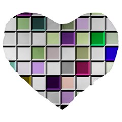 Color Tiles Abstract Mosaic Background Large 19  Premium Heart Shape Cushions