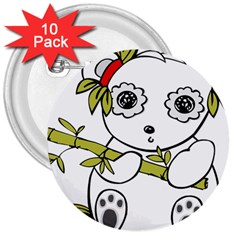 Panda China Chinese Furry 3  Buttons (10 Pack)  by Sudhe