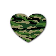 Green Military Vector Pattern Texture Rubber Coaster (heart)  by Sudhe