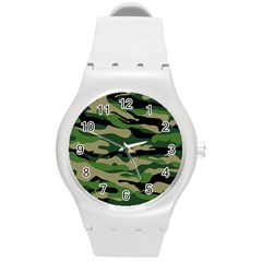 Green Military Vector Pattern Texture Round Plastic Sport Watch (m) by Sudhe