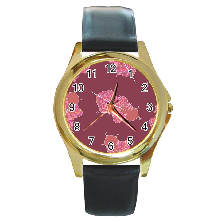 Plumelet Pen Ethnic Elegant Hippie Round Gold Metal Watch