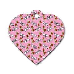 Lamb Pattern Pink Dog Tag Heart (one Side)