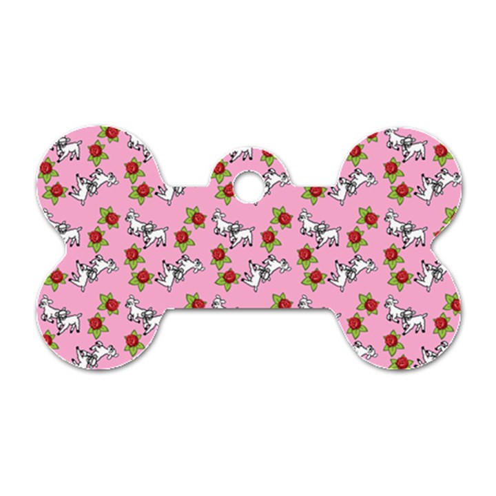 Lamb Pattern Pink Dog Tag Bone (One Side)