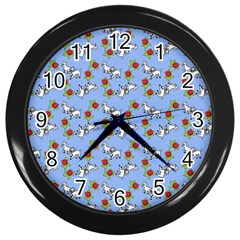 Lamb Pattern Blue Wall Clock (black) by snowwhitegirl