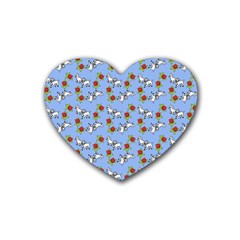 Lamb Pattern Blue Rubber Coaster (heart)  by snowwhitegirl