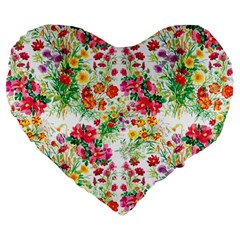 Summer flowers Large 19  Premium Flano Heart Shape Cushions