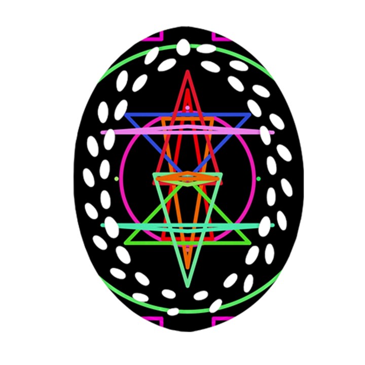 Drawing Of A Color Mandala On Black Ornament (Oval Filigree)