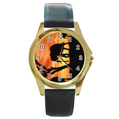 Family Of African Elephants Round Gold Metal Watch by Sudhe