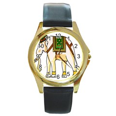 Elephant Indian Animal Design Round Gold Metal Watch by Sudhe