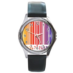 Colorful Gradient Barcode Round Metal Watch by Sudhe