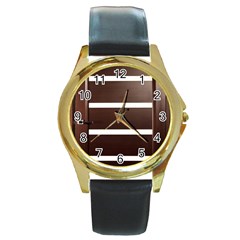 Minimalis Brown Door Round Gold Metal Watch by Sudhe