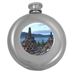 Borobudur Temple  Morning Serenade Round Hip Flask (5 Oz) by Sudhe