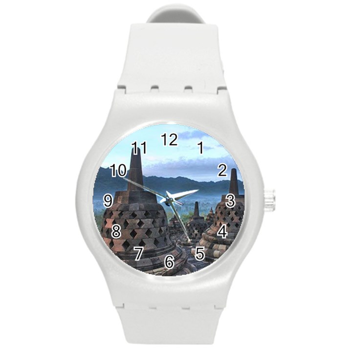 Borobudur Temple  Morning Serenade Round Plastic Sport Watch (M)