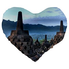 Borobudur Temple  Morning Serenade Large 19  Premium Heart Shape Cushions by Sudhe