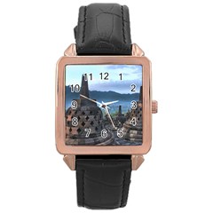 Borobudur Temple  Morning Serenade Rose Gold Leather Watch 