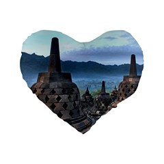 Borobudur Temple  Morning Serenade Standard 16  Premium Flano Heart Shape Cushions by Sudhe