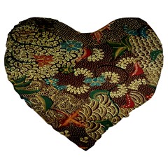 Colorful The Beautiful Of Art Indonesian Batik Pattern Large 19  Premium Flano Heart Shape Cushions by Sudhe