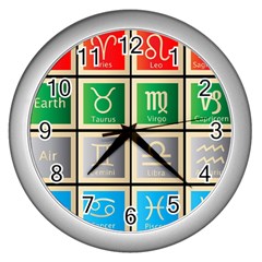 Set Of The Twelve Signs Of The Zodiac Astrology Birth Symbols Wall Clock (silver) by Sudhe