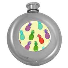 Colorful Pineapples Wallpaper Background Round Hip Flask (5 Oz) by Sudhe