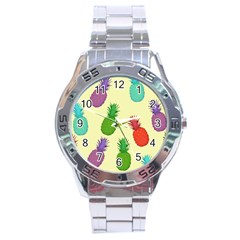 Colorful Pineapples Wallpaper Background Stainless Steel Analogue Watch by Sudhe