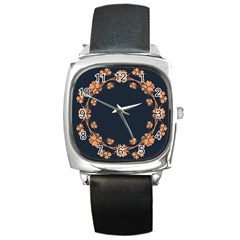 Floral Vintage Royal Frame Pattern Square Metal Watch by Sudhe