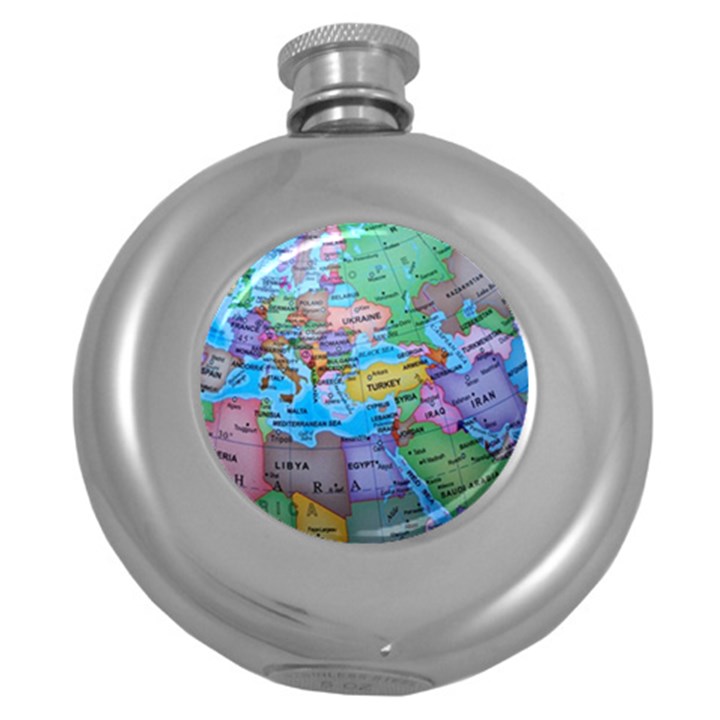 Globe World Map Maps Europe Round Hip Flask (5 oz)