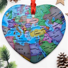 Globe World Map Maps Europe Heart Ornament (two Sides) by Sudhe