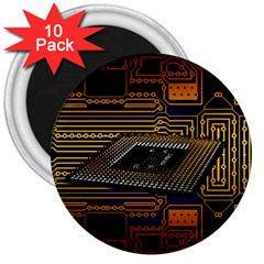 Processor Cpu Board Circuits 3  Magnets (10 Pack)  by Sudhe