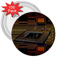 Processor Cpu Board Circuits 3  Buttons (100 Pack)  by Sudhe