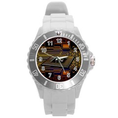 Processor Cpu Board Circuits Round Plastic Sport Watch (l) by Sudhe