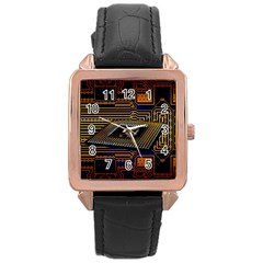 Processor Cpu Board Circuits Rose Gold Leather Watch  by Sudhe