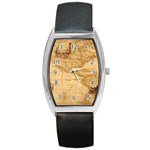 Map Discovery America Ship Train Barrel Style Metal Watch Front