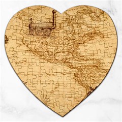 Map Discovery America Ship Train Jigsaw Puzzle (heart) by Sudhe