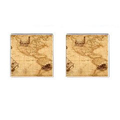 Map Discovery America Ship Train Cufflinks (square) by Sudhe