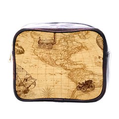 Map Discovery America Ship Train Mini Toiletries Bag (one Side)