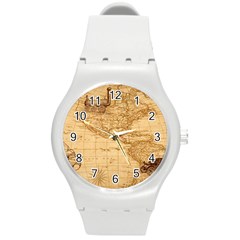 Map Discovery America Ship Train Round Plastic Sport Watch (m) by Sudhe