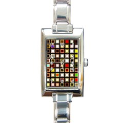 Squares Colorful Texture Modern Art Rectangle Italian Charm Watch by Sudhe