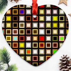 Squares Colorful Texture Modern Art Heart Ornament (two Sides) by Sudhe