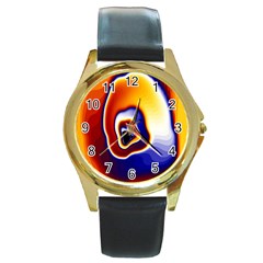 Fractal Art Paint Pattern Texture Round Gold Metal Watch by Sudhe