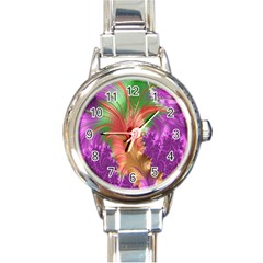 Fractal Purple Green Orange Yellow Round Italian Charm Watch by Sudhe