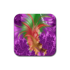 Fractal Purple Green Orange Yellow Rubber Coaster (square)  by Sudhe